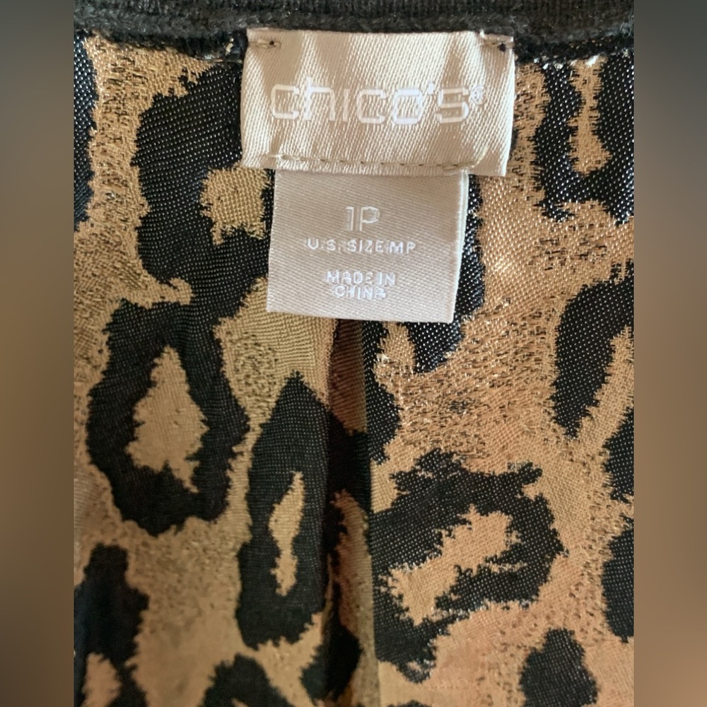 Chico’s Gray Open Front Cardigan with Metallic Animal Print Back - Picture 6 of 10
